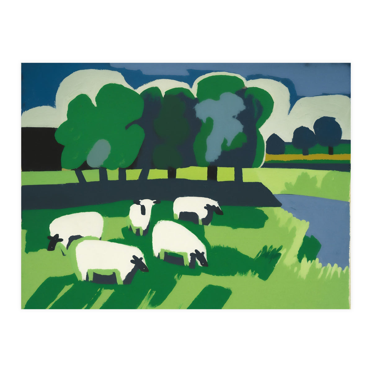 Sheep In A Field Impressionist Landscape (Print Only)