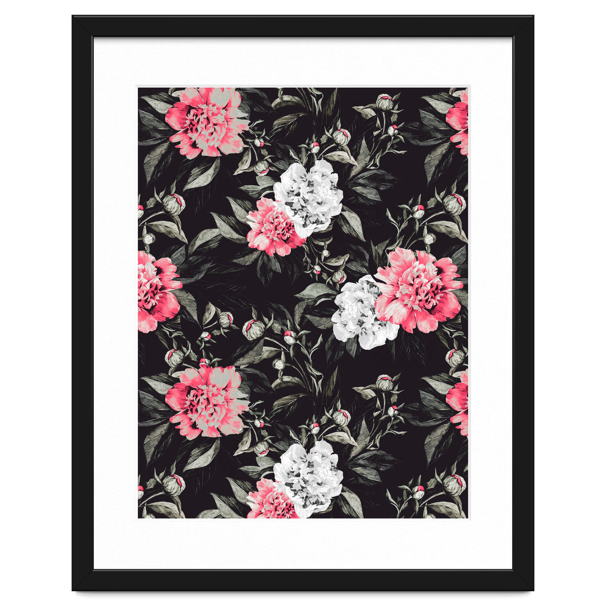 Floral pink - black & white dark
