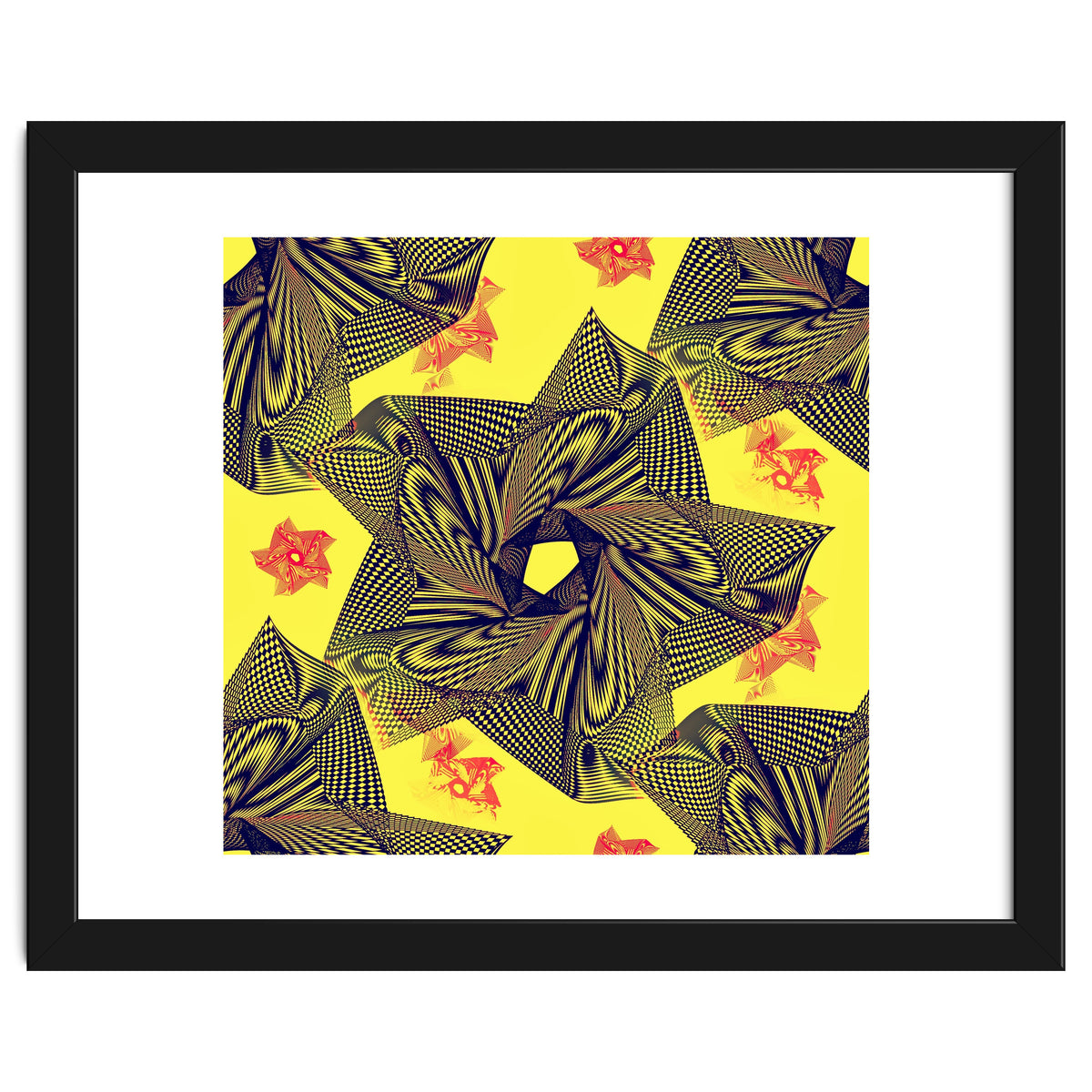 Black flowers on yellow background.