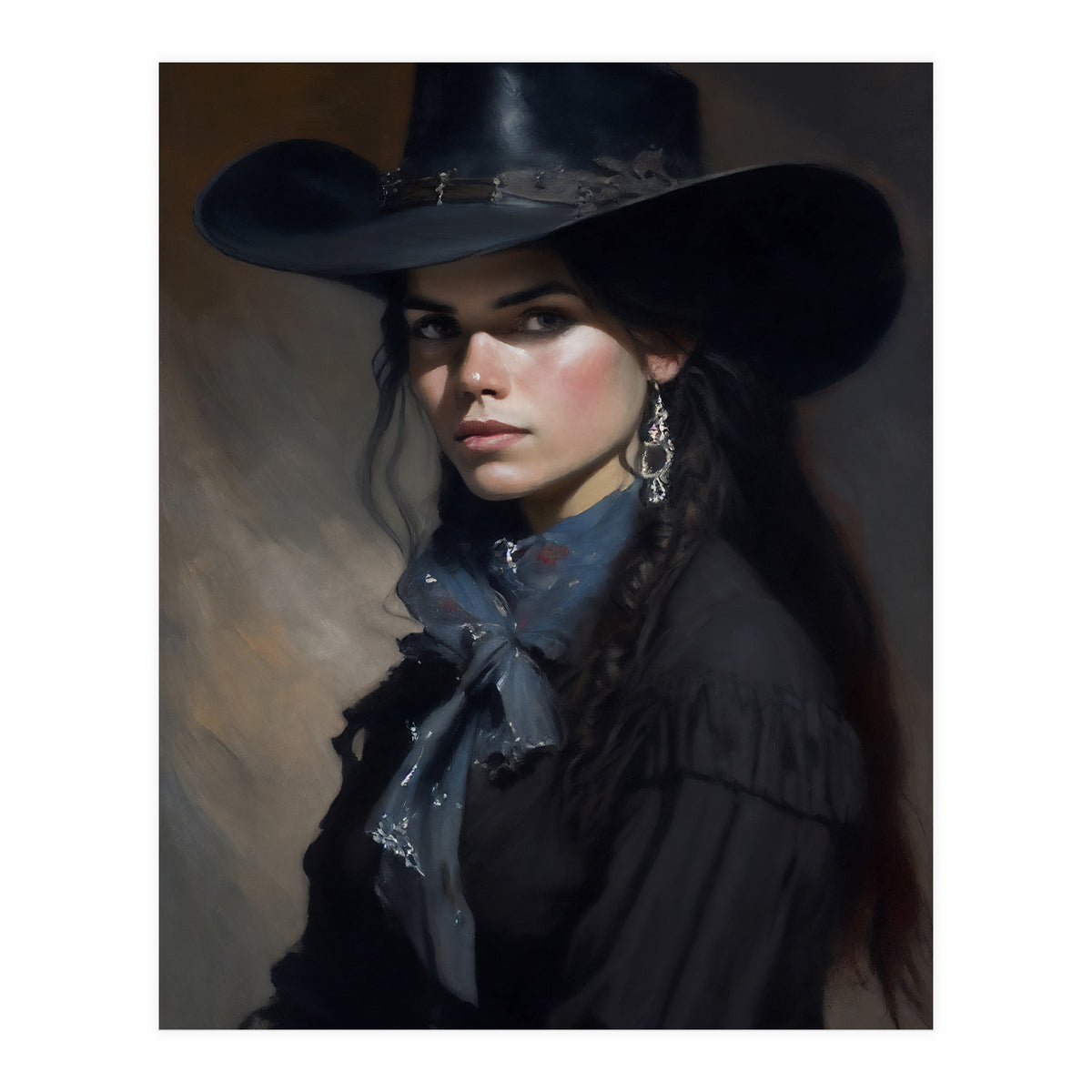 Gothic Cowgirl Moody Dark Painting  (Print Only)