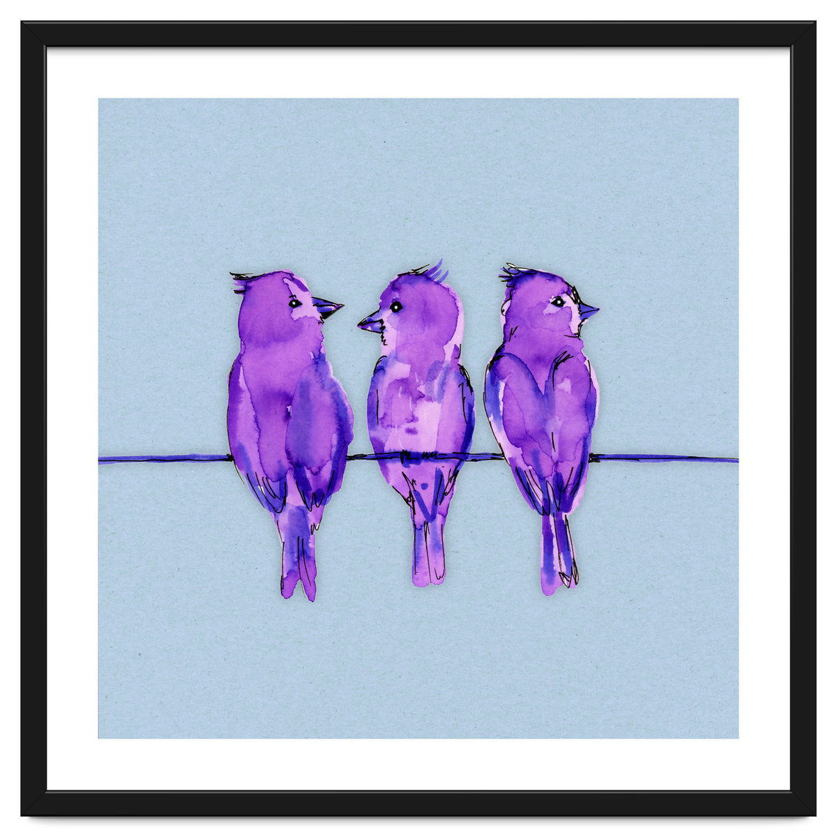 Three purple birds
