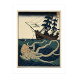 Giant Squid Attacking Ship Japanese Woodblock Print (Print Only) thumbnail
