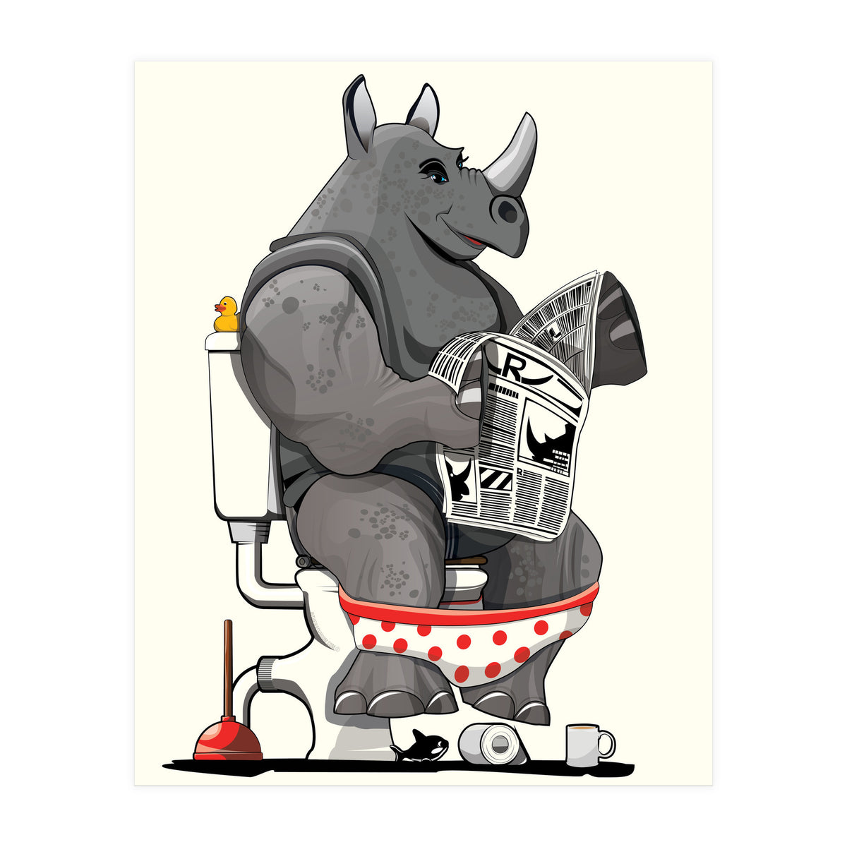 Rhinoceros on the Toilet, Funny Bathroom Humour (Print Only)