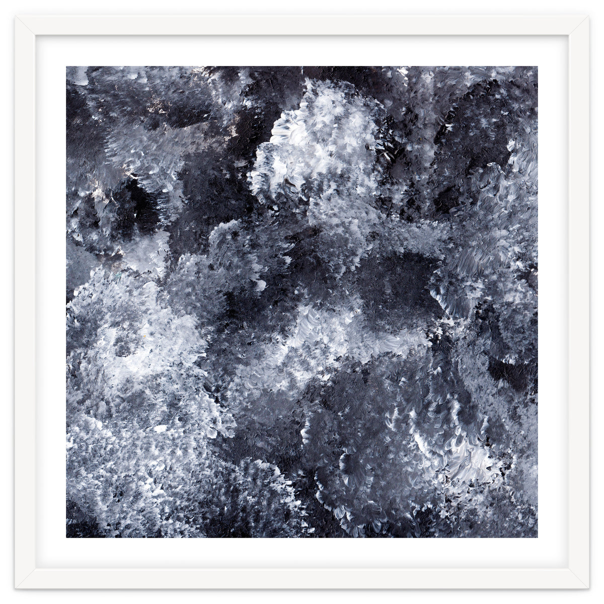 Modern Black White Acrylic Paint Brushstroke Ocean Waves