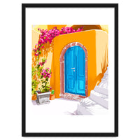 Sunny Morocco, Summer Architecture Greece Travel Painting, Boungainvillea Tropical Floral