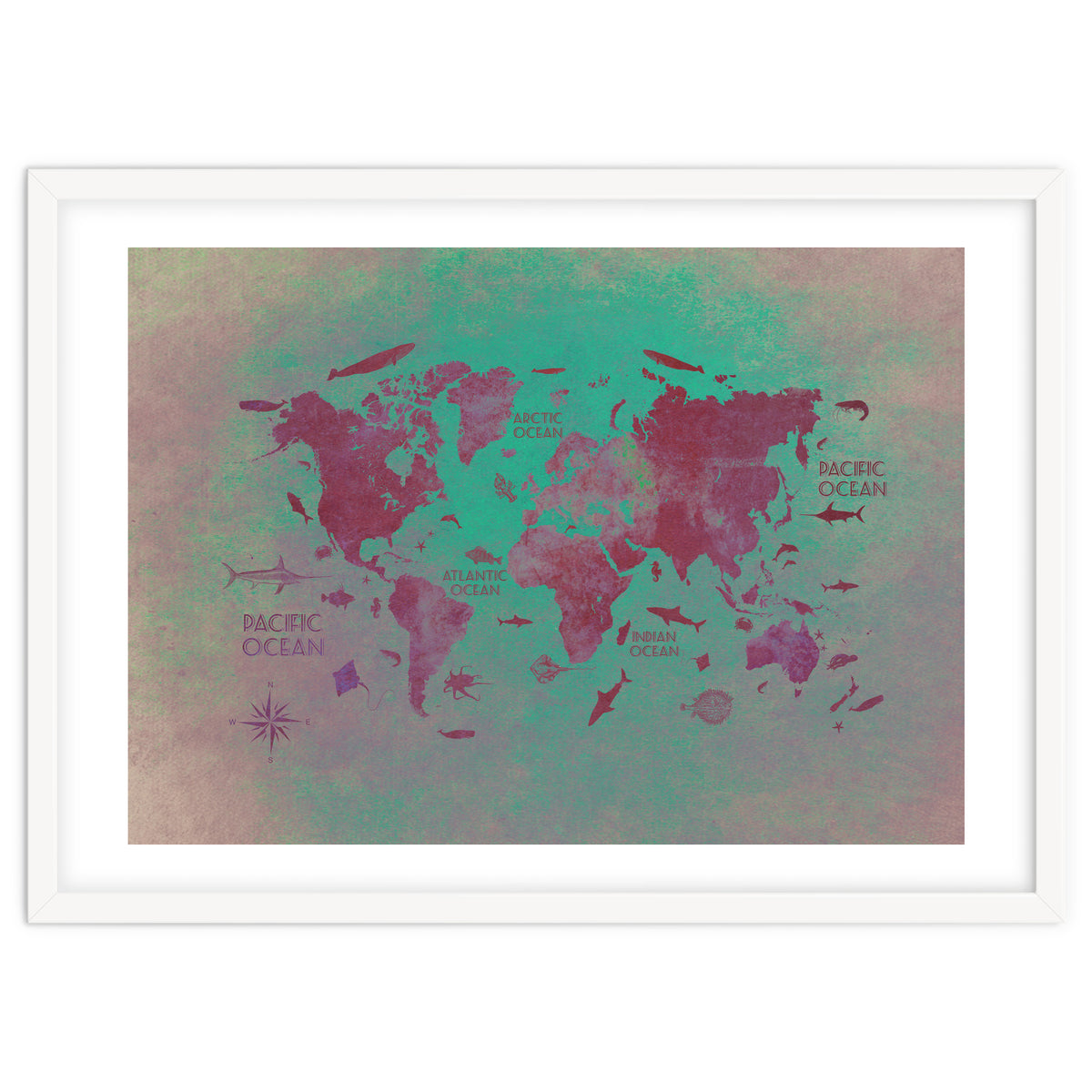 World Map text green
