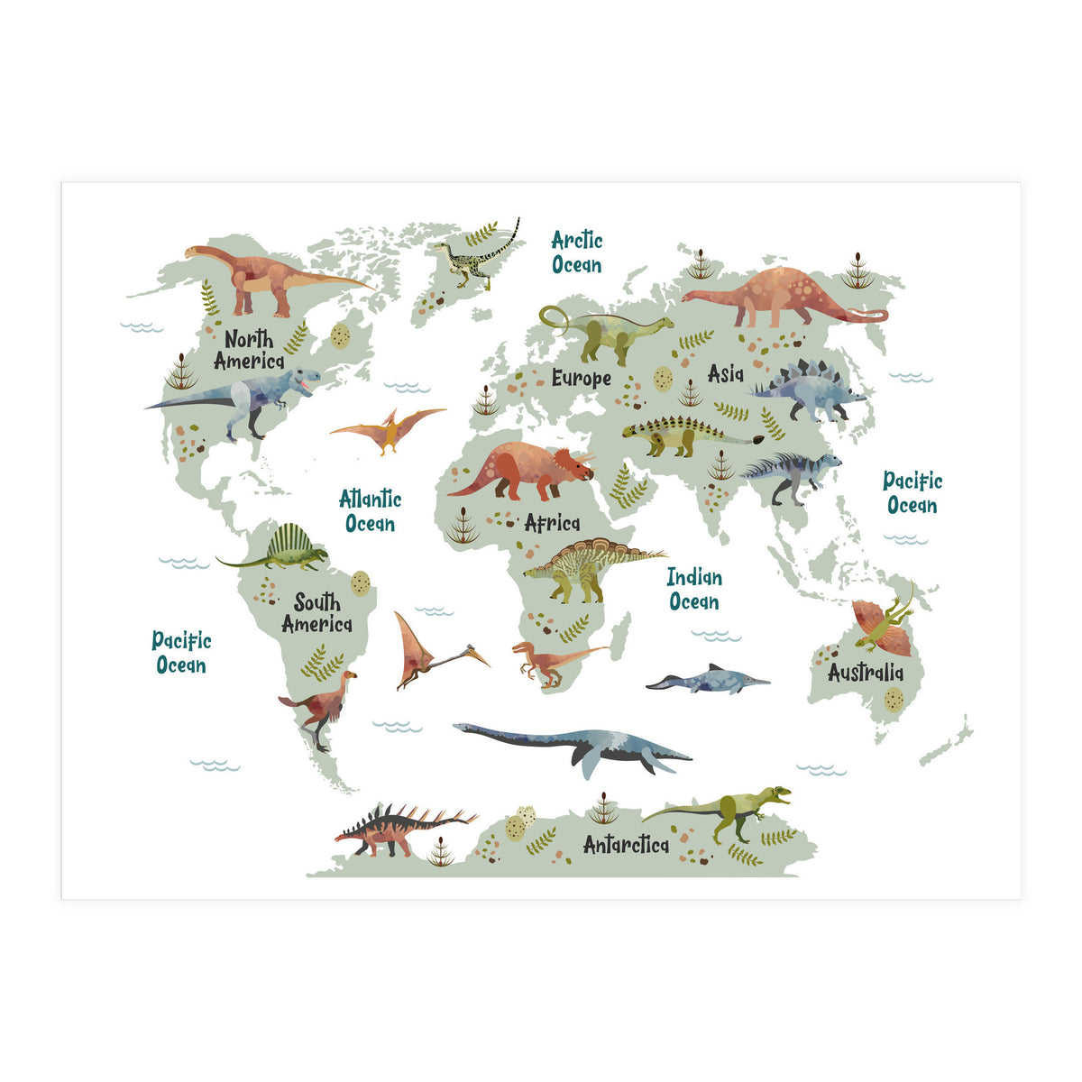 Dinosaur World Map  (Print Only)