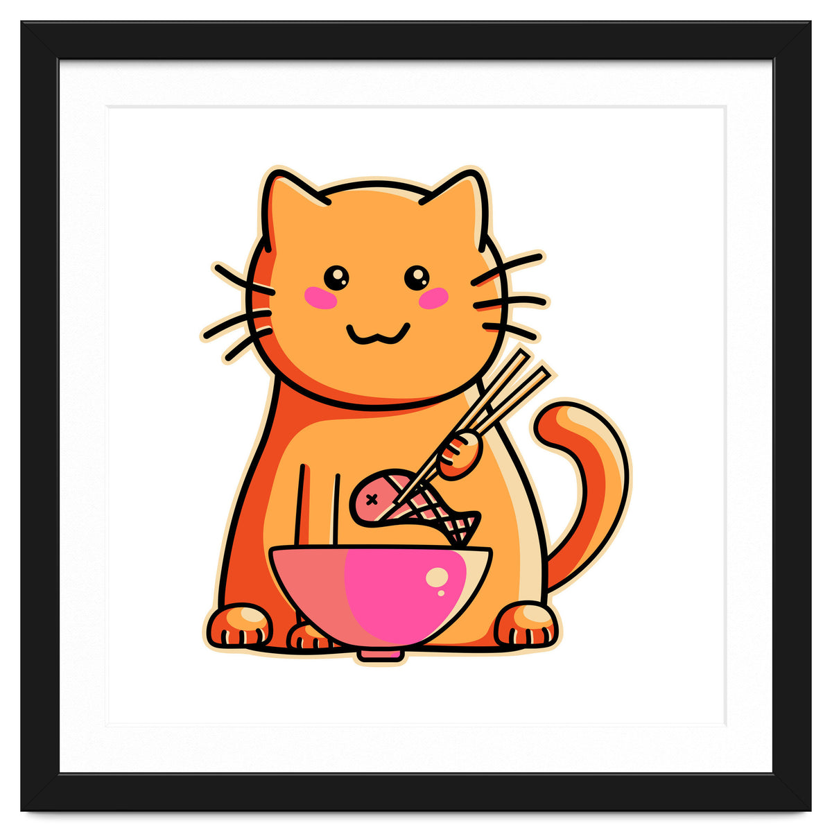 A Cat's Favourite Meal - kawaii cat eating fish with chopsticks