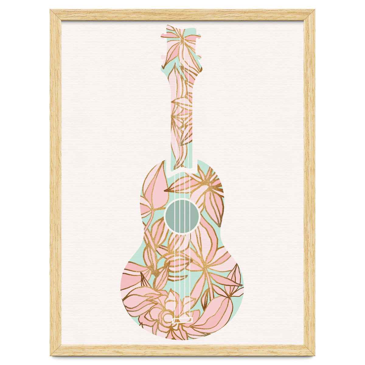 Aqua and Pink Floral Ukulele