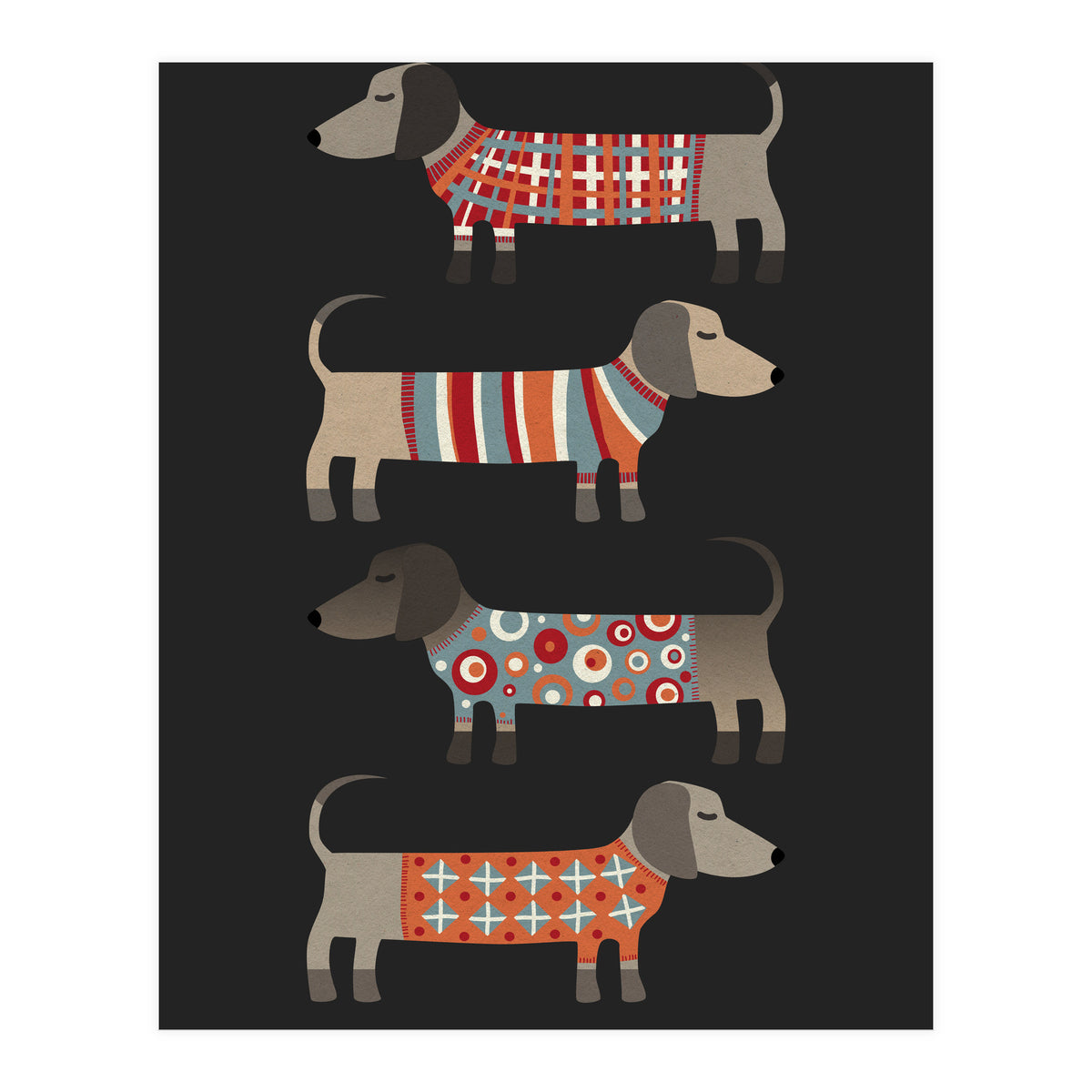 Sausage Dogs In Sweaters Dark (Print Only)