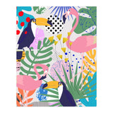 Tropical Spring | Pastel Quirky Modern Bohemian Jungle Botanical | Flamingo Palm Cockatoo Birds (Print Only) thumbnail
