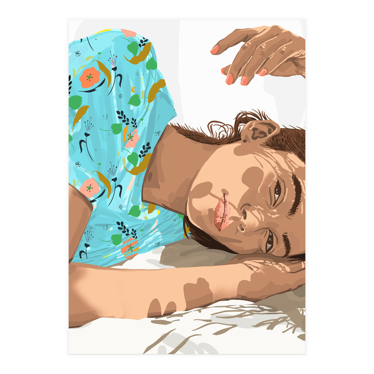 Feel the Sun from Both Sides, Summer Bohemian Woman Illustration, Vibrant Colorful Portrait Painting (Print Only)