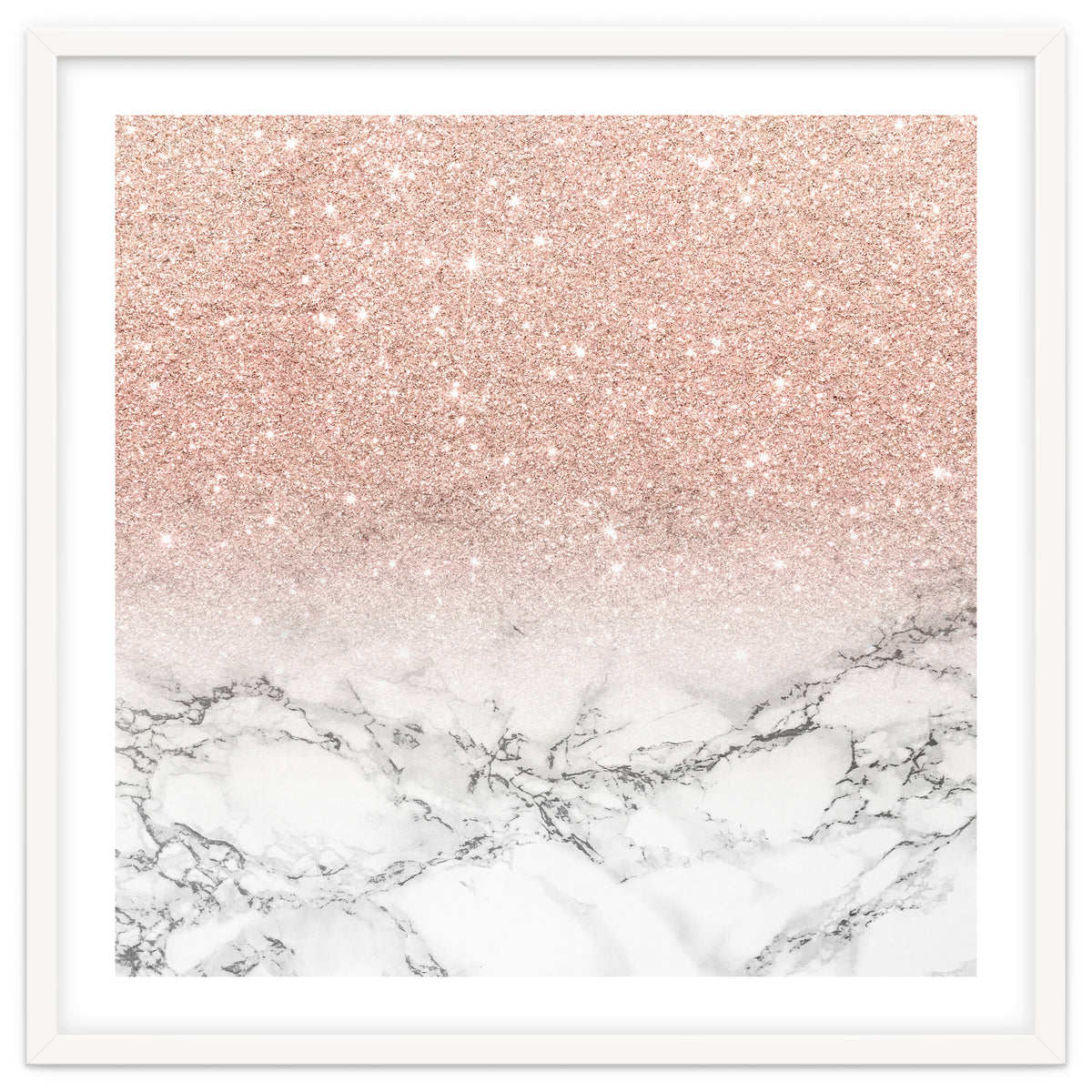 Modern faux rose gold pink glitter ombre white marble