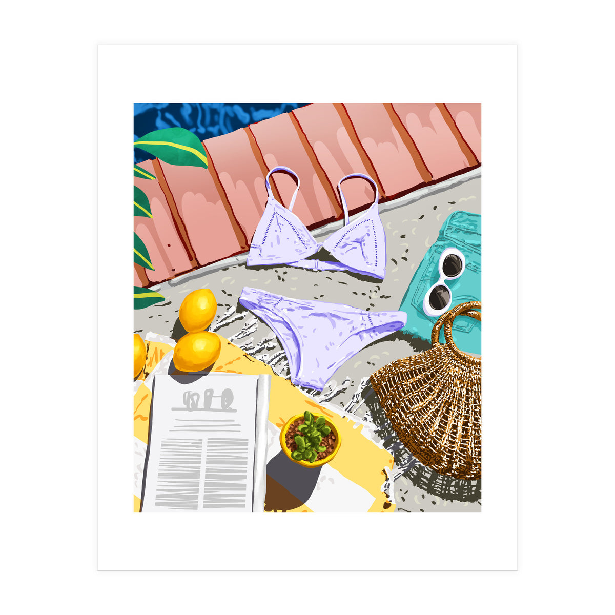 Summer on my mind, Tropical Travel Swimming Pool Fashion Illustration, Eclectic Beachy Summer Bikini (Print Only)