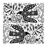 Doves And Flowers Black & White (Print Only) thumbnail