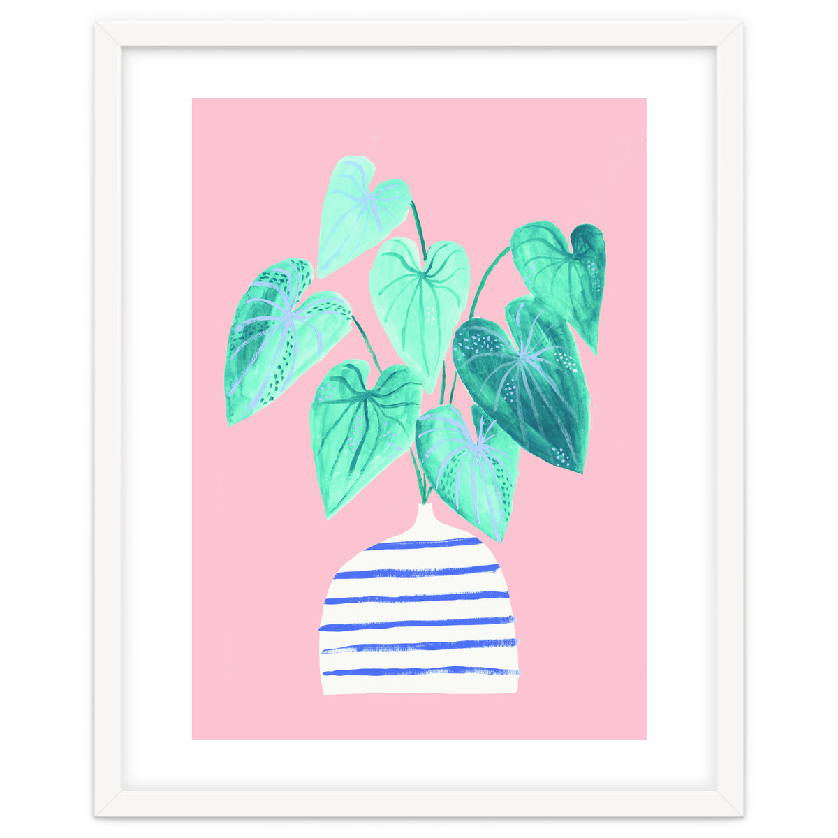 minimal house plant painting in stripy vase
