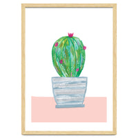 Painted Cactus In Blue Stripe Plant Pot
