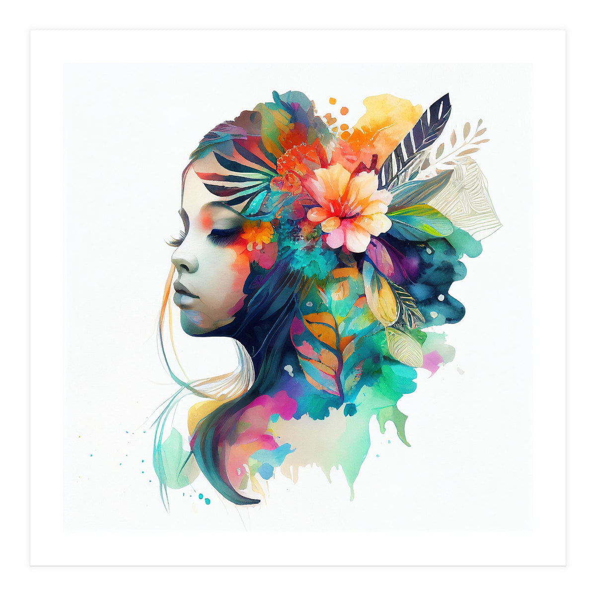 Watercolor Tropical Woman #14 (Print Only)