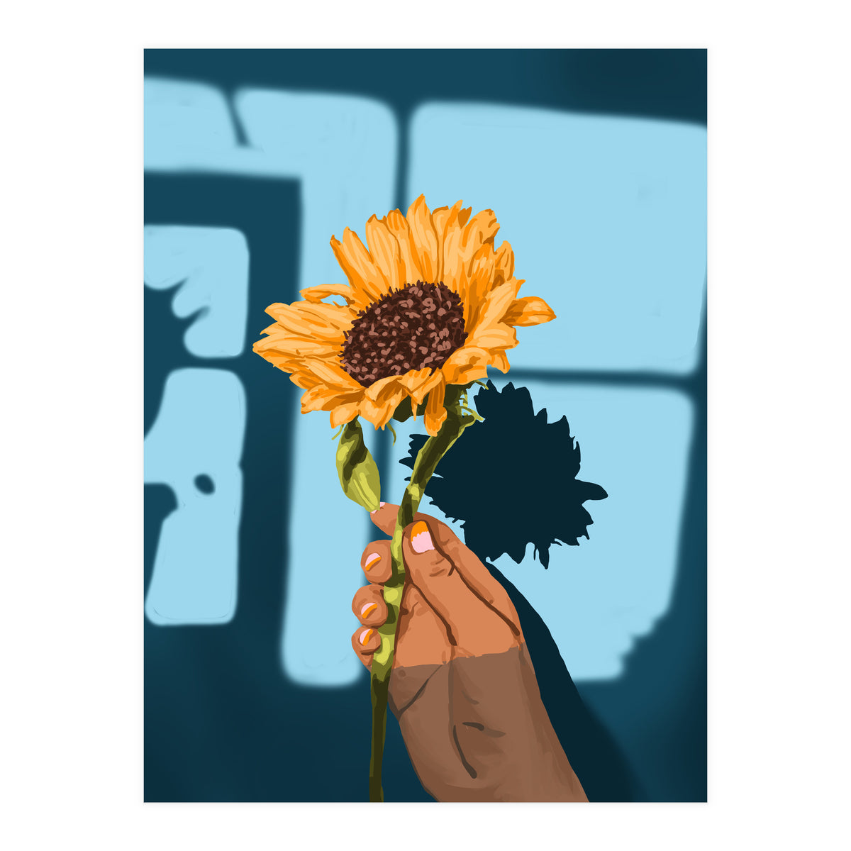 Sunflower Still Life | Flower Hand Painting | Sunny Day Shadow Hope Optimism Positivity Good Vibes (Print Only)