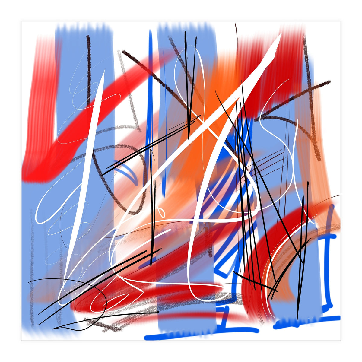 Traces In Blue And Red (Print Only)