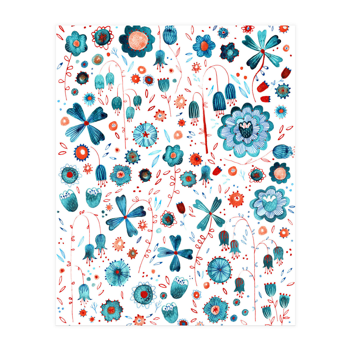 Turquoise Flower Mashup (Print Only)
