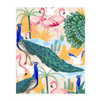 Utopia, Tropical Wildlife Animals, Flamingo Peacock Seagull Vintage Botanical Palm (Print Only)