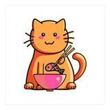 A Cat's Favourite Meal - kawaii cat eating fish with chopsticks (Print Only) thumbnail