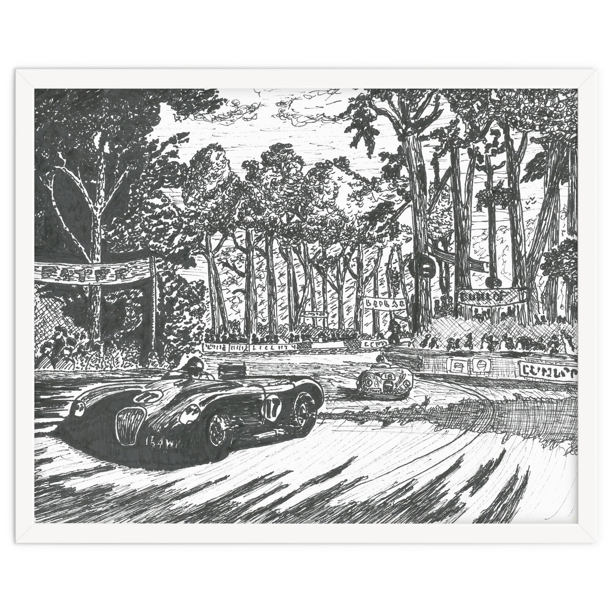 Jaguar C-Type Classic Le Mans Ink Drawing