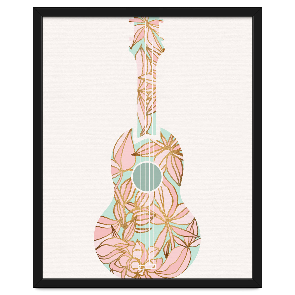 Aqua and Pink Floral Ukulele