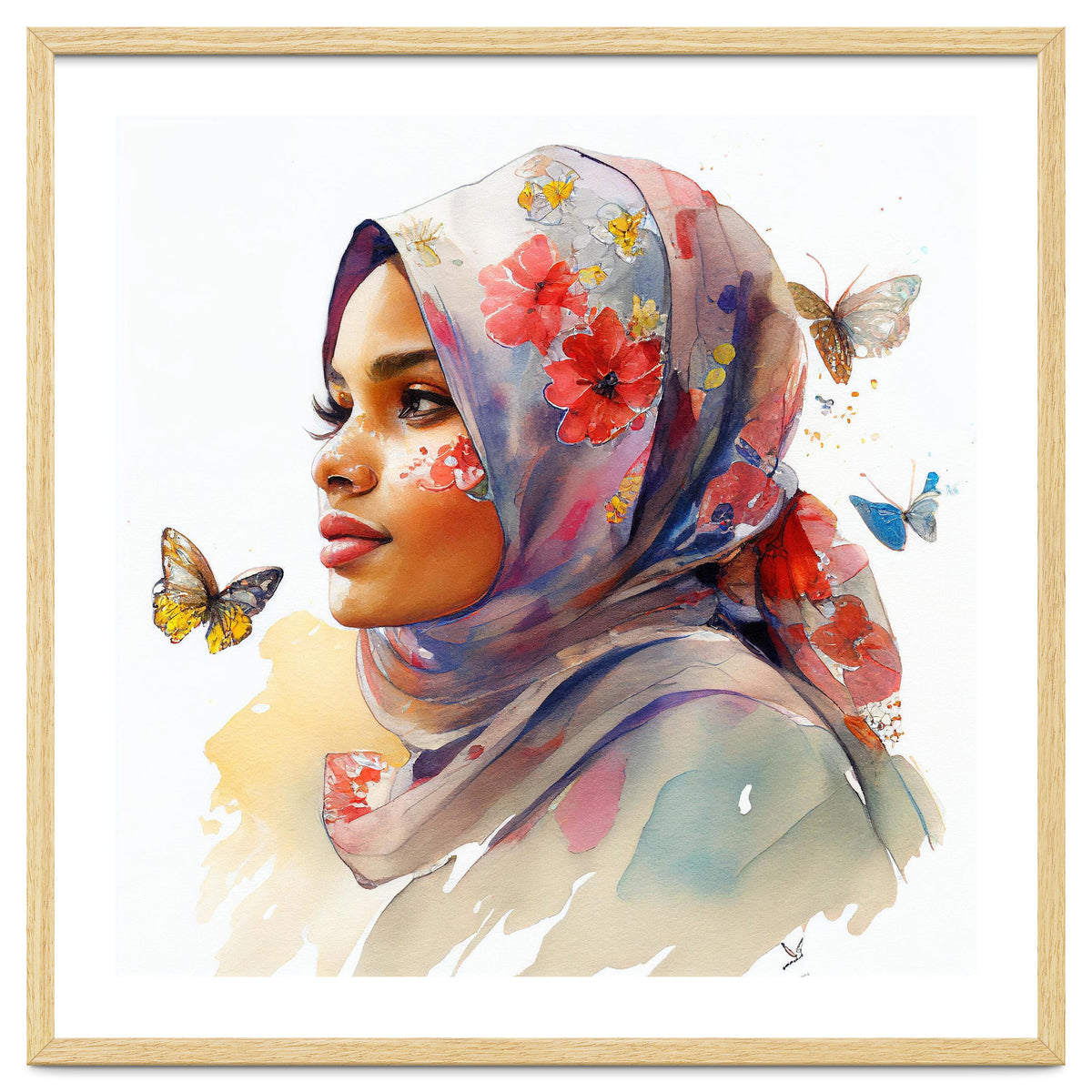 Watercolor Floral Muslim Arabian Woman #1