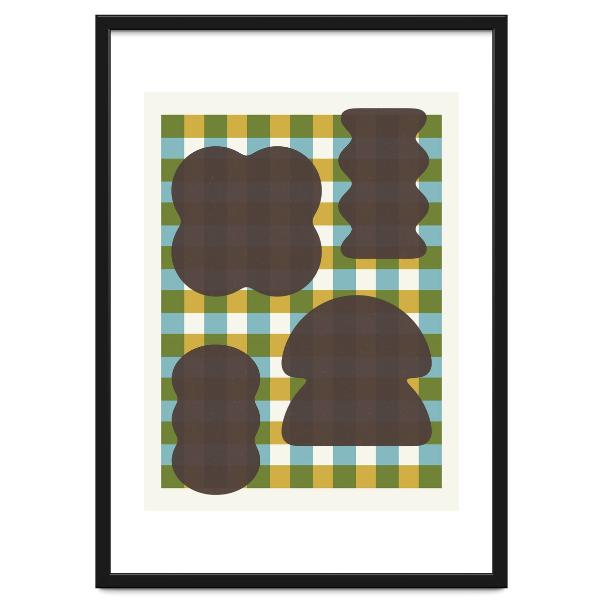 Funky Organic Shapes on a Plaid Background