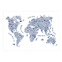 Watercolor World Map in Blue (Print Only)