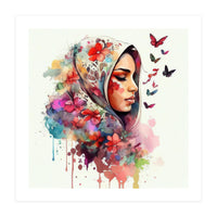 Watercolor Floral Muslim Arabian Woman #4 (Print Only)