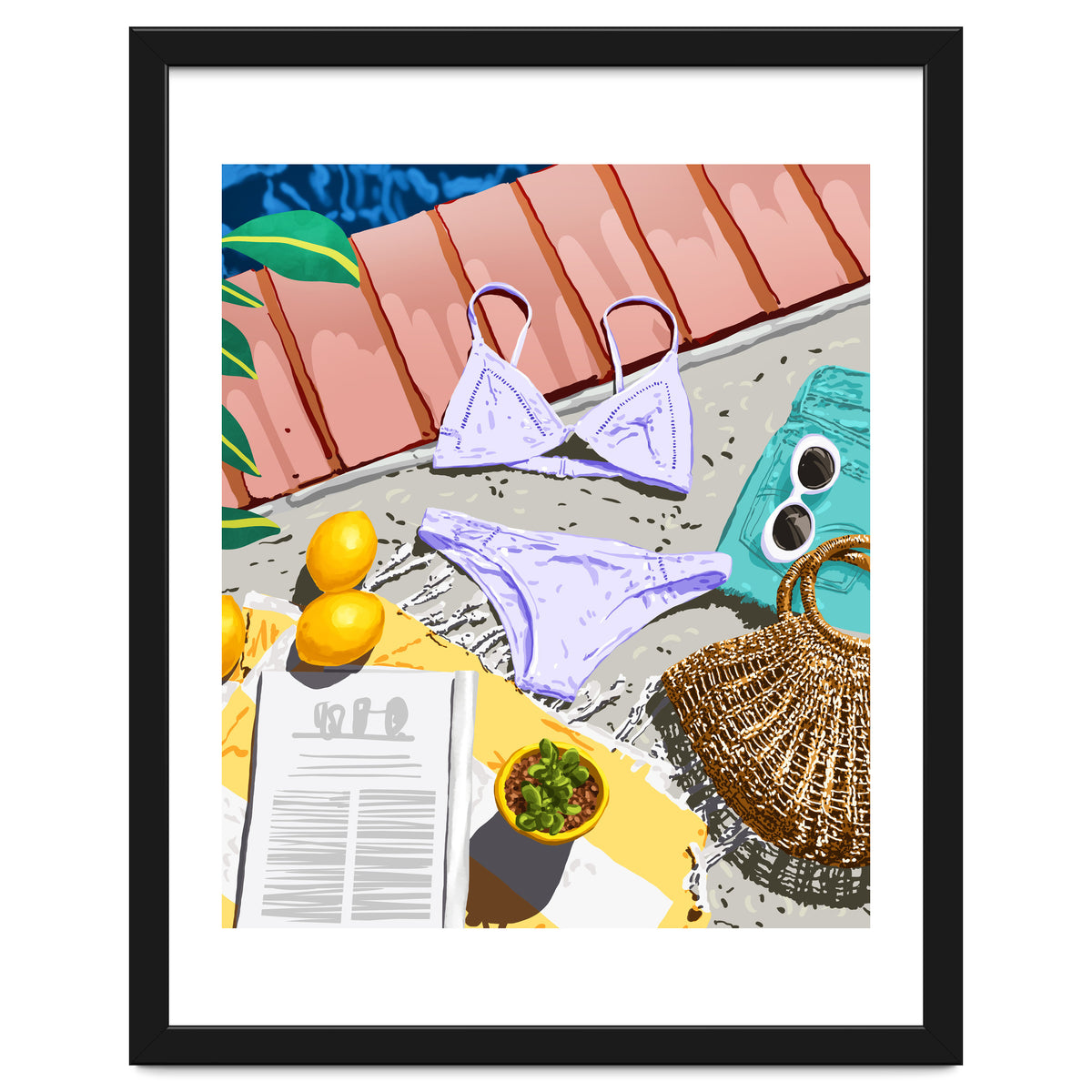 Summer on my mind, Tropical Travel Swimming Pool Fashion Illustration, Eclectic Beachy Summer Bikini