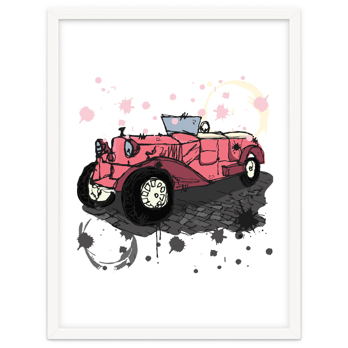 Vintage pink car sketch