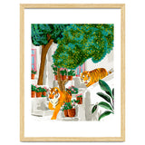 Tigers in Greece | Santorini Travel Architecture, Wildlife Animal Painting | Watercolor Illustration thumbnail