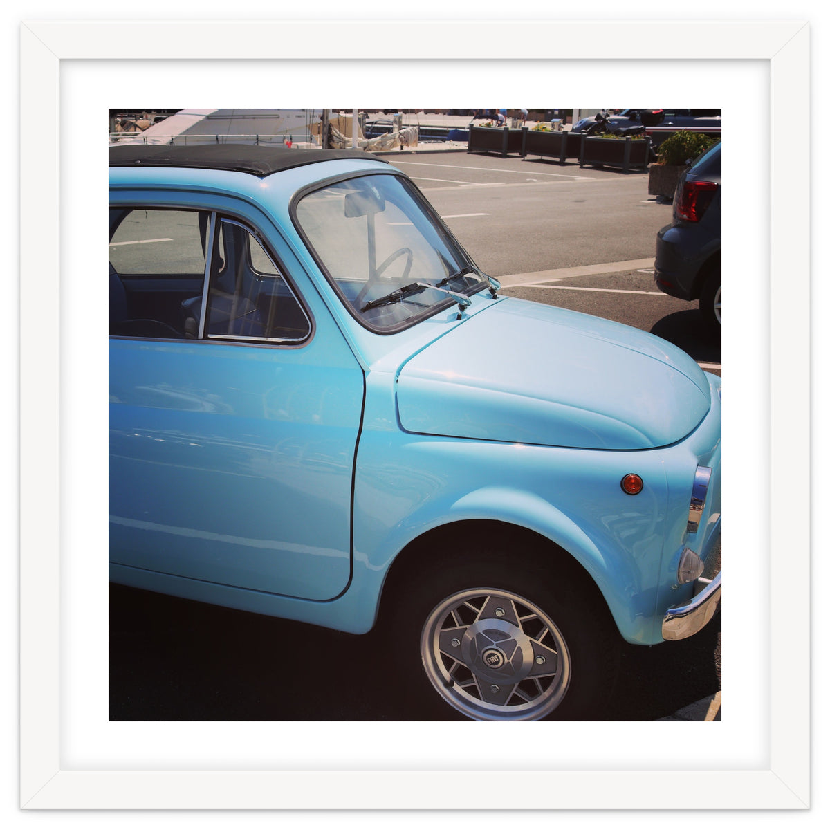 Pale blue Fiat 500
