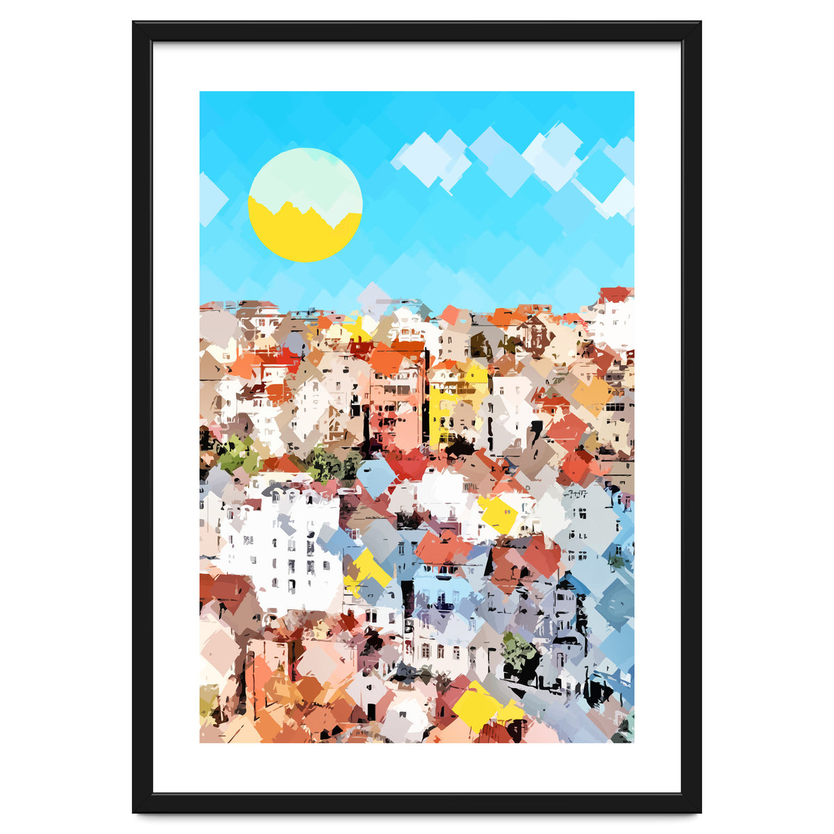 City Of Dreams, Italy Pastel Cityscape Painting, Architecture Buildings Abstract Illustration