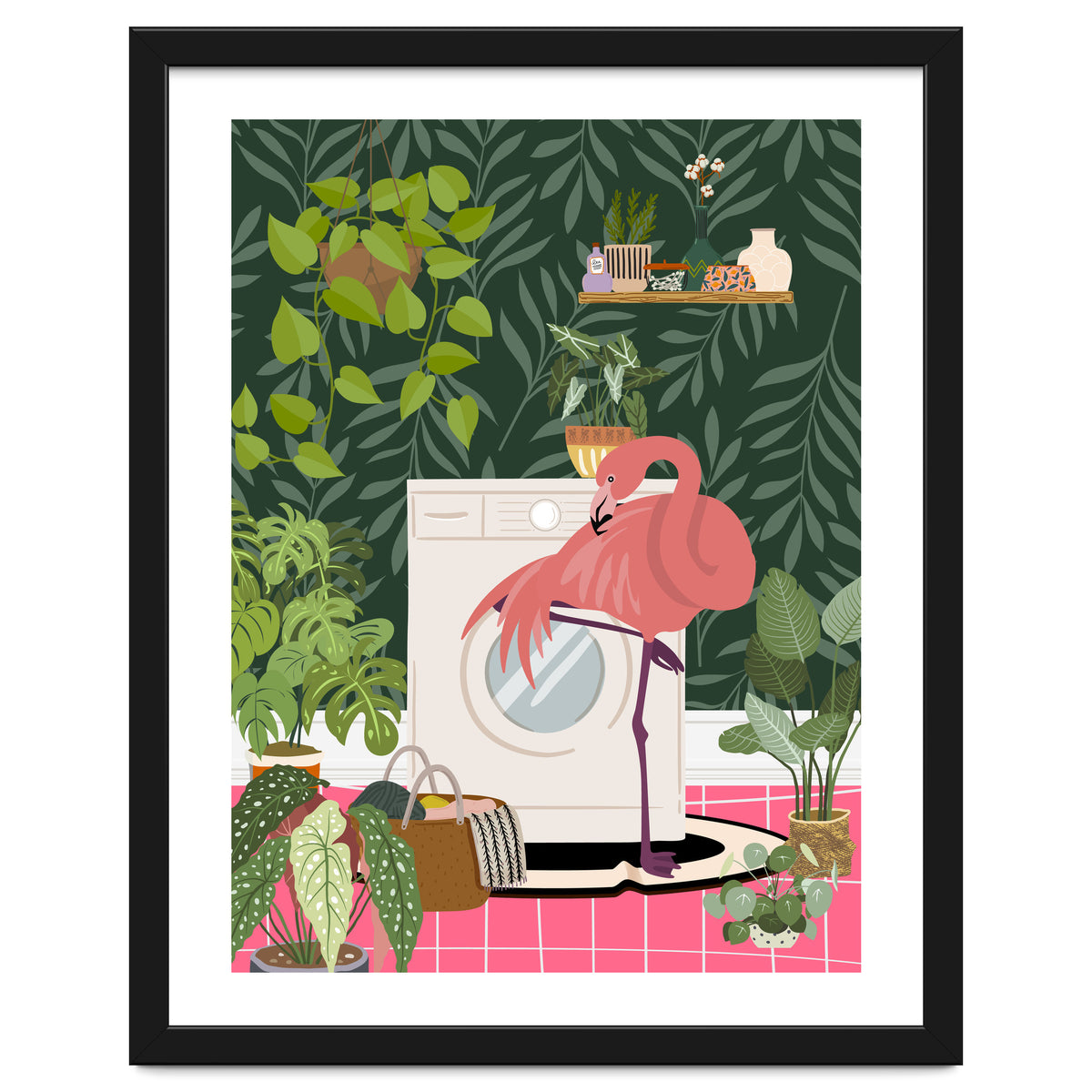 Flamingo in Jungle Laundry Room
