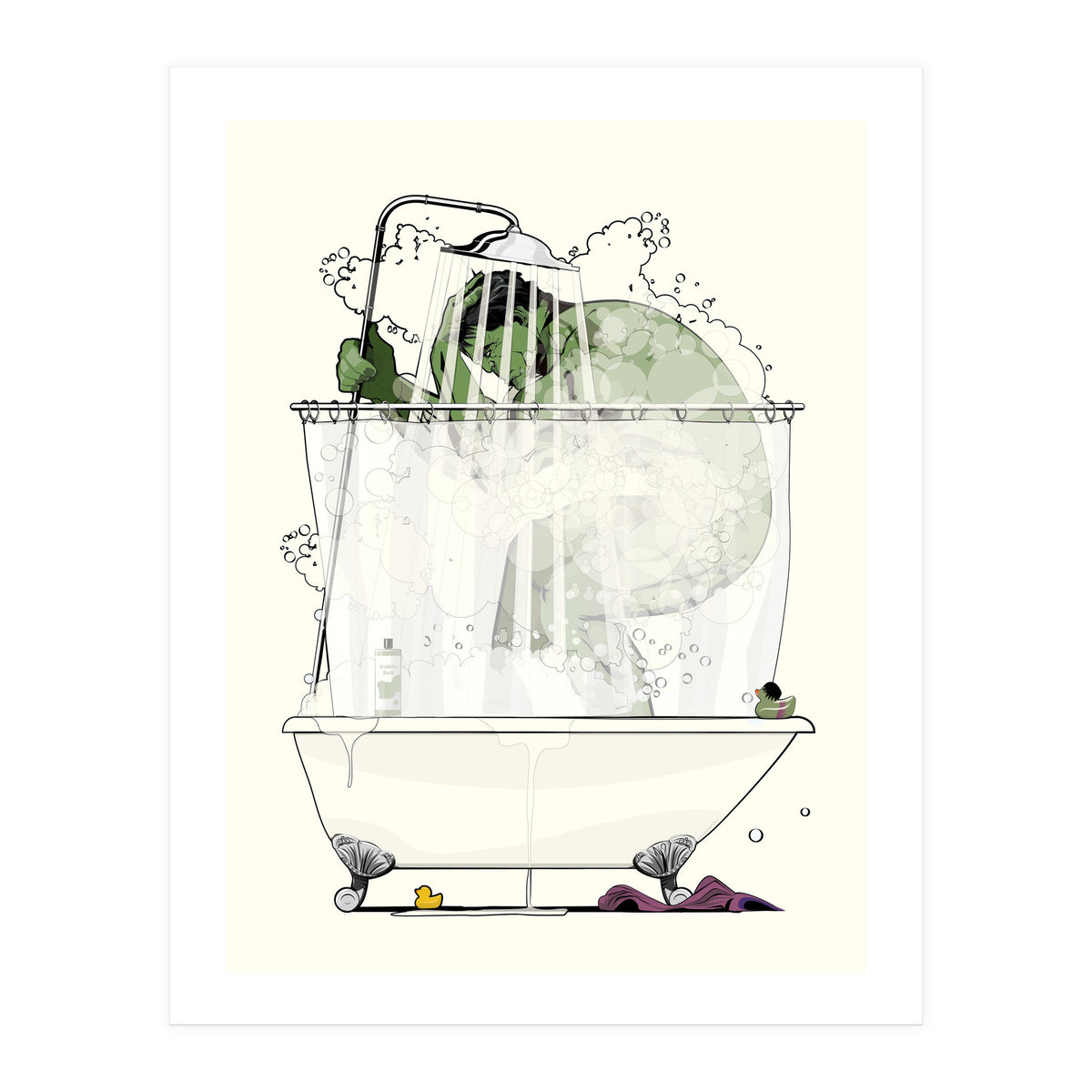 Hulk in the Shower, funny bathroom humour (Print Only)