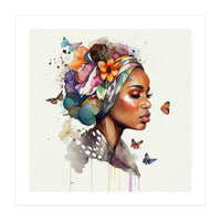 Watercolor Floral Muslim African Woman #3 (Print Only)