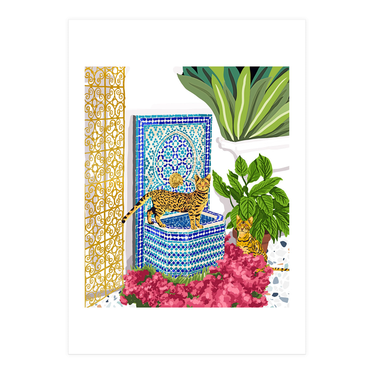 Royal Bengal Cats | Palace Pets & Architecture Building | Exotic Travel Urban Jungle Terrazzo Tiles (Print Only)