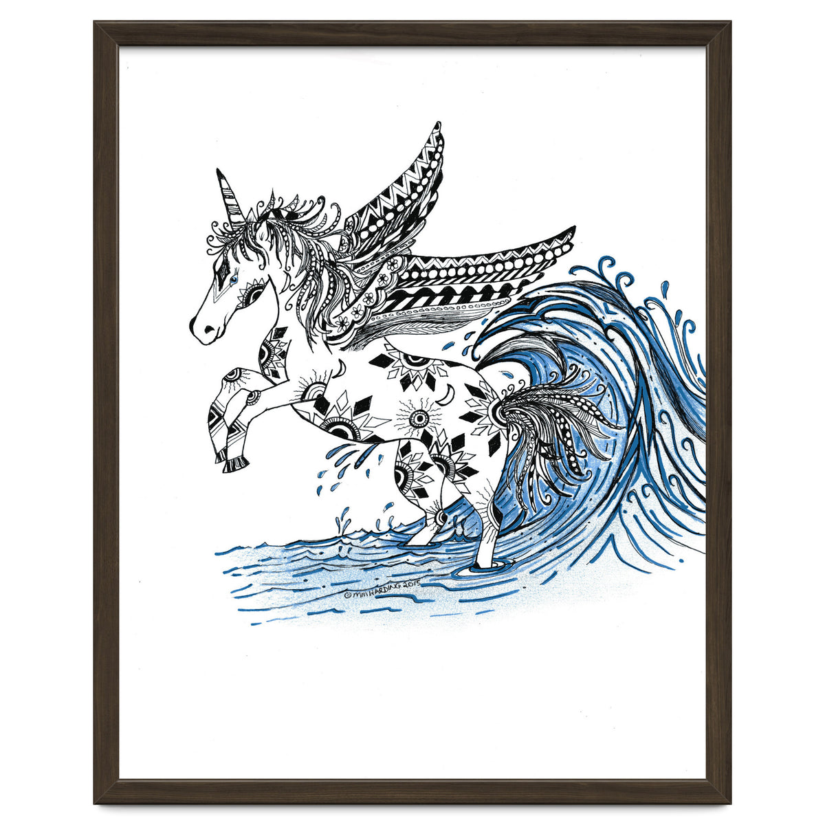 Winged Sun And Moon Unicorn Zentangle