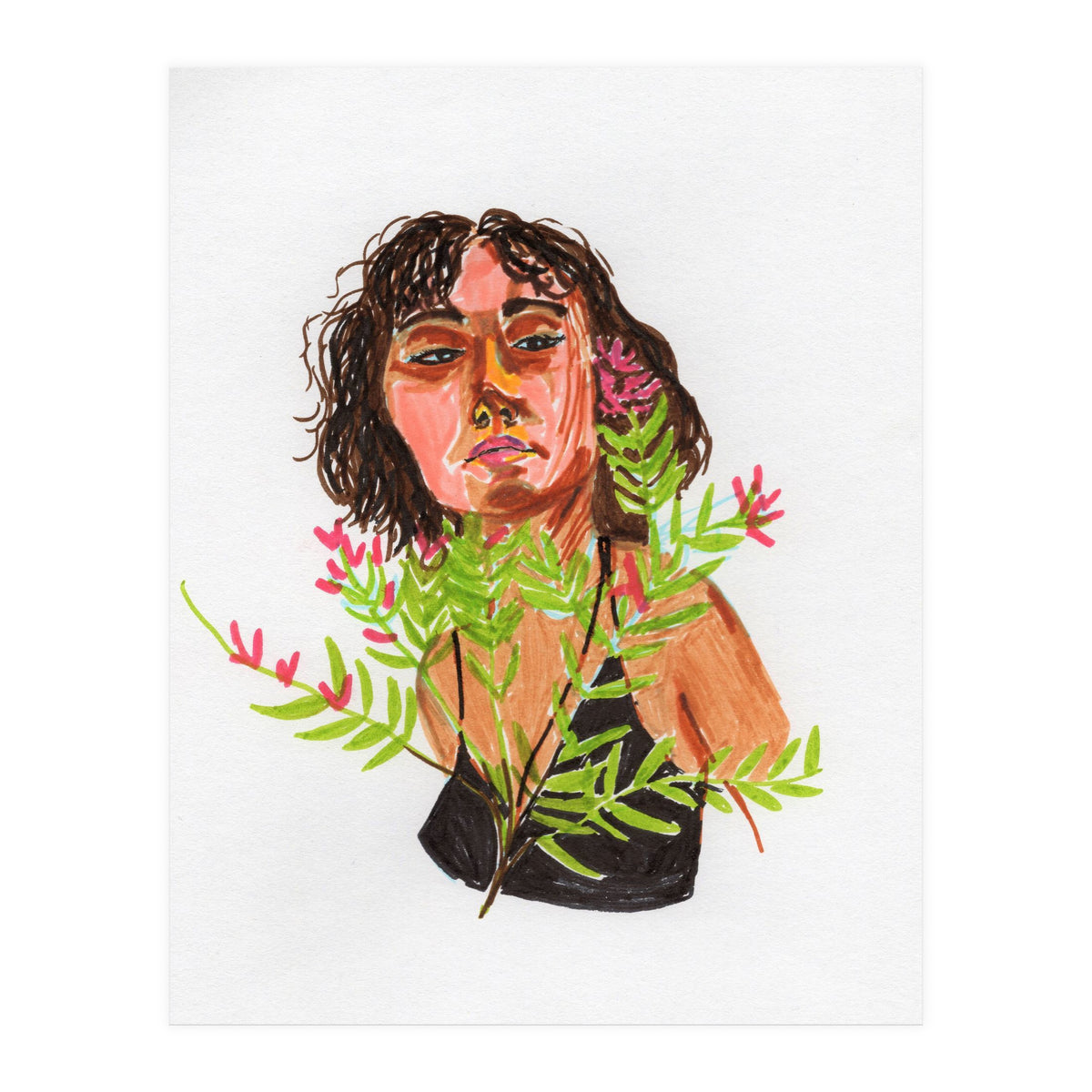 Portrait Lady with Flowers (Print Only)