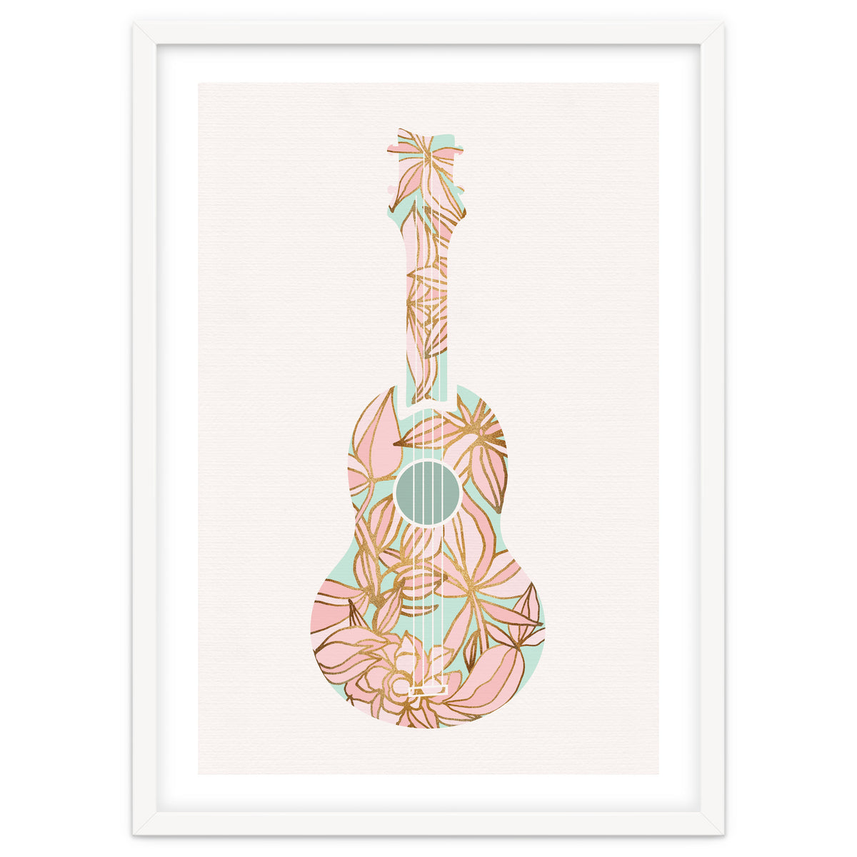Aqua and Pink Floral Ukulele