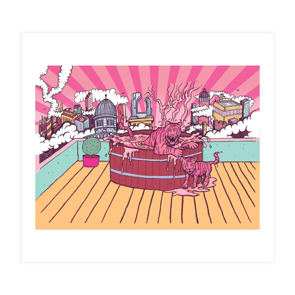 Strawberry Tigers Rooftop Jacuzzis Abbeydale Brewery x Lewy  12.4% ABV Strawberry, Chocolate, Smoked, Cherry Wood-chipped, Imperial Dessert Stout.  (Print Only)