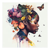 Watercolor Butterfly African Woman #10 (Print Only)
