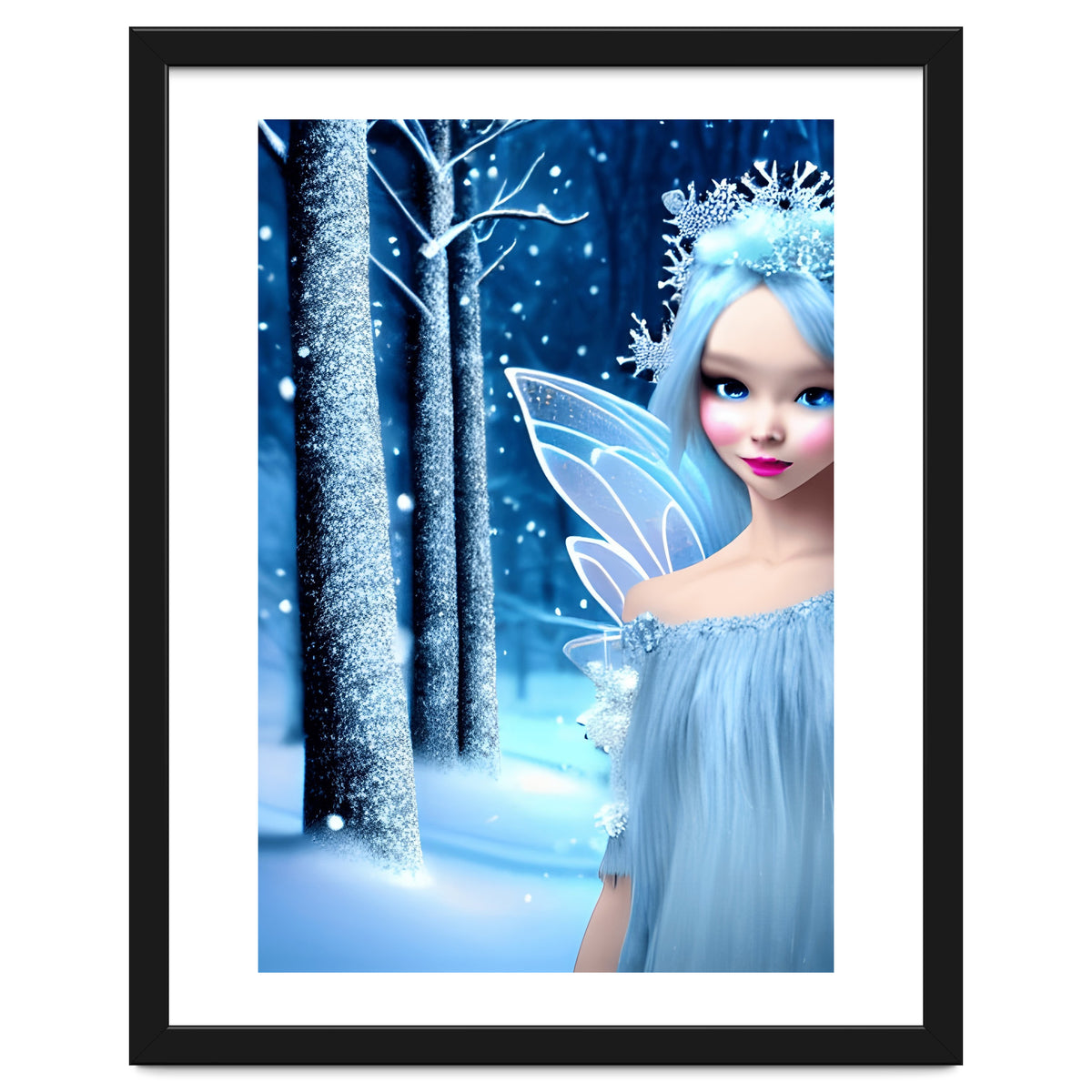 Cute 3d light blue Winter Fairy in the Forest