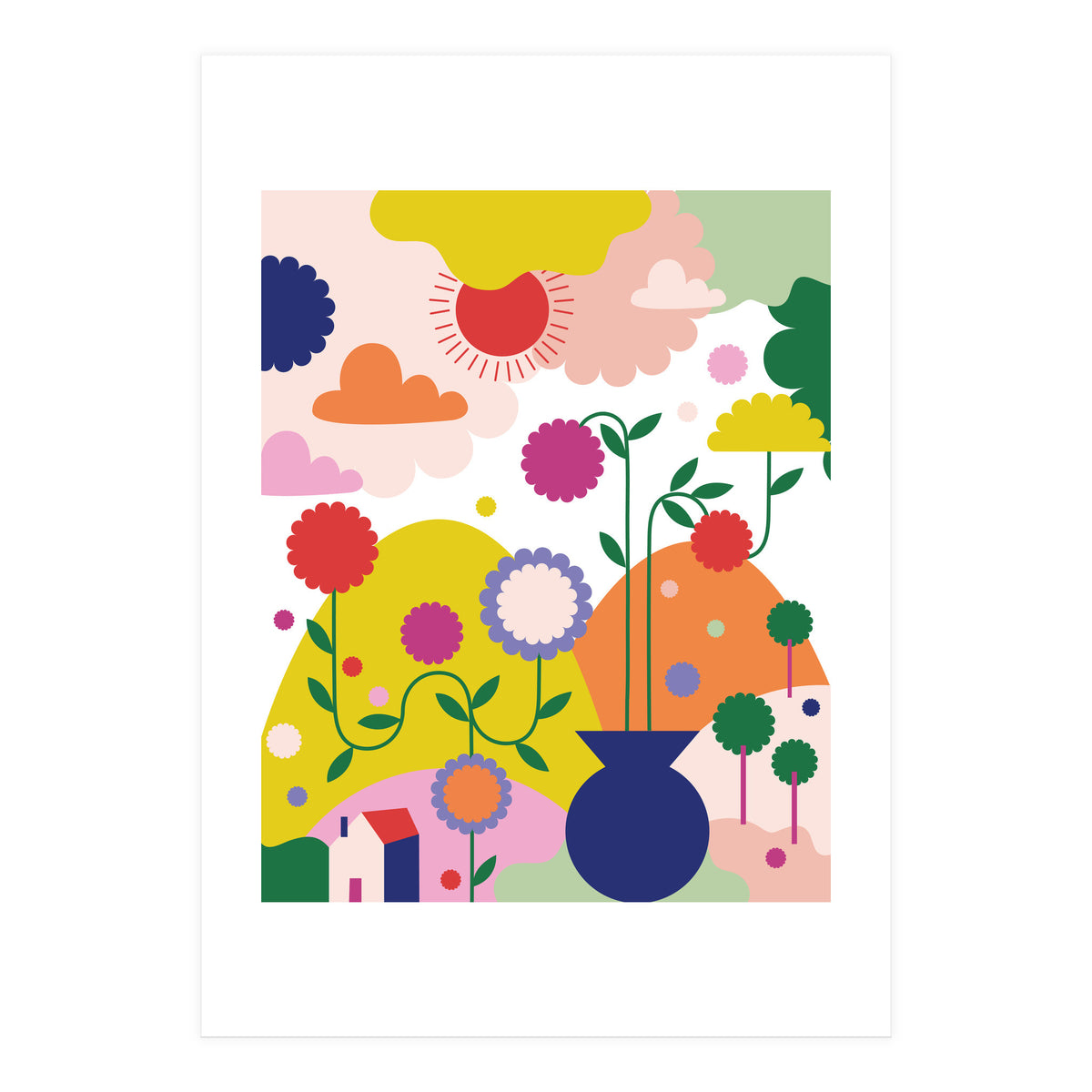 Happy Mediterranean Colorful Landscape (Print Only)