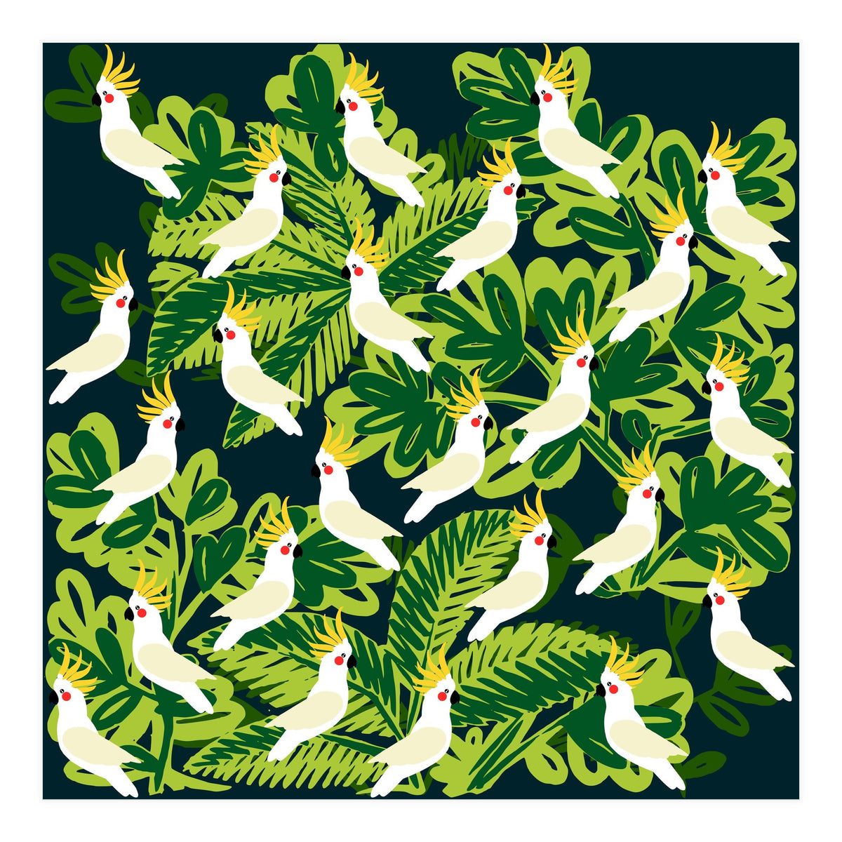 Cute cockatoo and tropical leaves (Print Only)